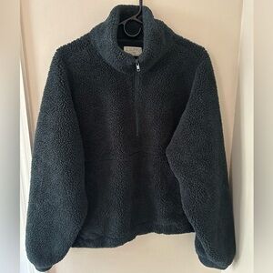 Z SUPPLY 1/4 ZIP DARK EMERALD GREEN FLEECE PULLOVER WITH POCKETS SIZE LARGE